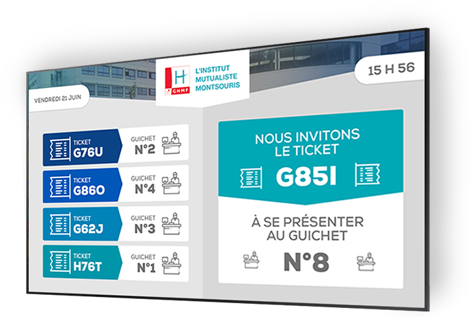 Écran d'affichage dynamique avec application de gestion de file d'attente