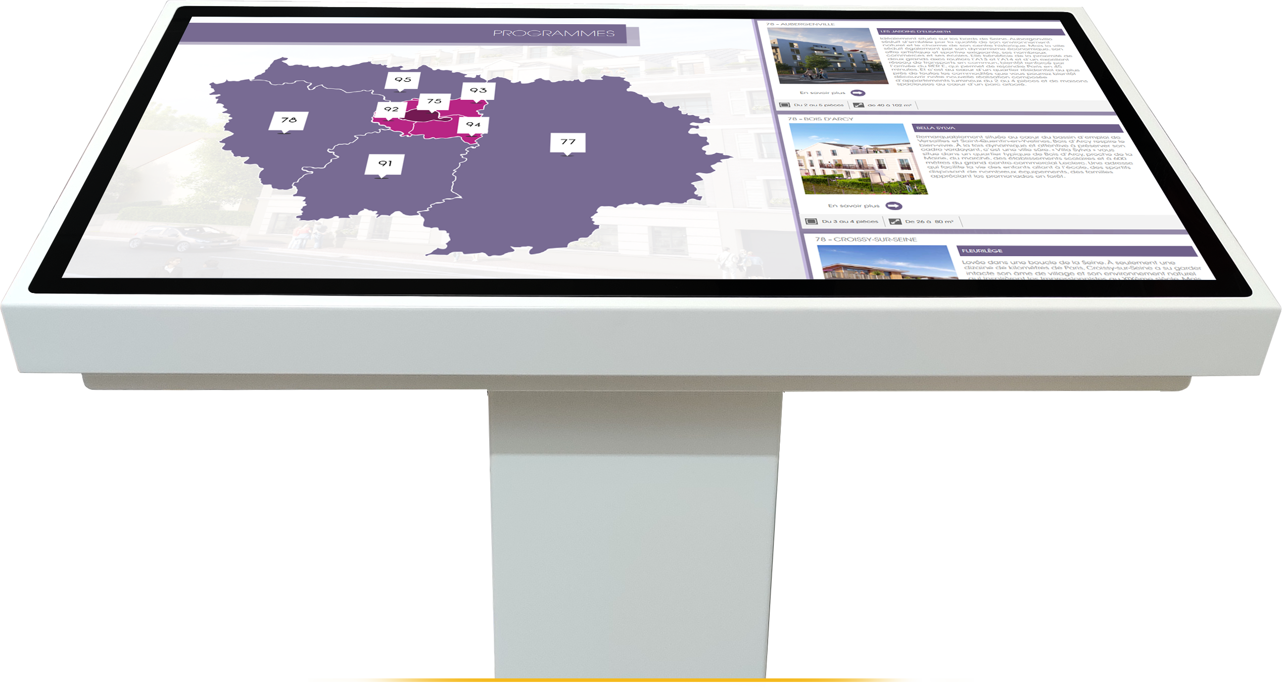 Table tactile ELC2 55" 4K avec application pour un promoteur immobilier